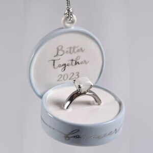2023 Together Forever Porcelain Ring Box Ornament - Blue and Silver